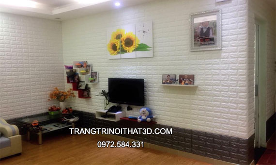 Trang tri phong khach voi xop dan tuong 3d gam mau sang